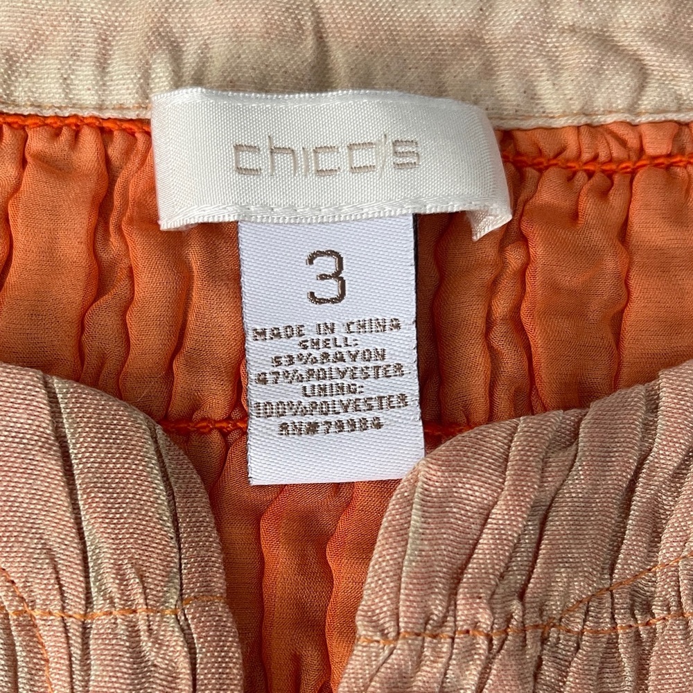 Chico's Vibrant Orange and Tan Crinkle Blouse - Picture 2 of 9
